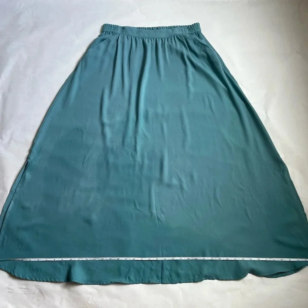 Street One Women's  A-Line Swing Pleated Long Maxi Blue Teal Skirt L NWT - Picture 2 of 8